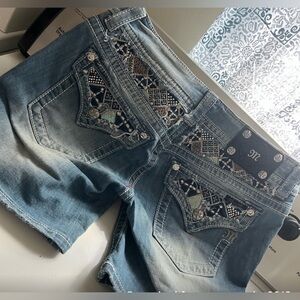 Miss Me Blue Jean Shorts with Silver Accents